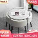 【新品整装送货到家】凯圣居可收纳省空间折叠餐桌家用小户型饭桌商店面洽谈桌椅组合接待圆桌 仿大理石圆桌+白色皮椅 一桌4椅