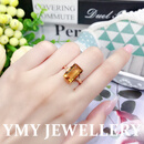 溢美缘 MM方形黄水晶戒指女18K玫瑰金时尚百搭 彩色宝石镶钻石061607