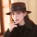 蒂尔堡高端帽子女春秋冬季明星同款法式平顶帽羊毛贵妇帽日系百搭礼帽女 臻选生日礼物礼盒装】咖啡色  M(56-58cm)