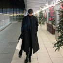 艾梵斯贝毛呢外套大衣男士中长款冬季加厚宽松韩版潮流高级感风衣呢子外套情侣ins潮牌冬季风衣外套大衣 黑色加棉 XL