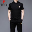 皮尔卡丹（pierre cardin）男装短袖T恤套装欧货刺绣纯棉polo领衫薄款运动休闲两件套 504黑色套装 L 175码