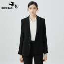 哥弟（GIRDEAR）【GD】别致通勤百搭翻驳领收腰西服西装外套女1400733 黑 L(4码)