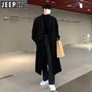 JEEP SPIRIT新款毛呢大衣中长款过膝羊.绒呢子双面羊.毛风衣男款外套韩版大衣 黑色单款 2023新品 2XL