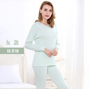 红豆官旗方艦店男女士精梳纯棉全棉青年中年圆领秋衣秋裤红黑色大码内 抹茶绿 女 175/100/XL
