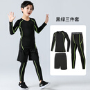 迪卡儿童紧身衣训练服速干衣男女童秋冬篮球足球打底服运动健身衣套装 绿色线条3件套 26码建议130-140高60斤左右