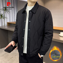 皮尔卡丹（pierre cardin）男士夹棉夹克外套男春秋季2024新款衬衫式夹棉袄男士加厚冬装二棉 黑色 L 【：130-145斤】