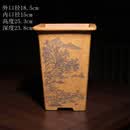 宽口四方形签筒高直精品紫砂兰花盆专用宜兴手工盆景盆栽春兰慧兰 山水竹子画面 25cm