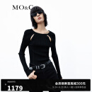 MO&Co.2023秋新品解构链饰镂空露背肌理坑条修身针织衫MBC3SWT014 黑色 S/160