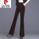 皮尔卡丹（pierre cardin）雪尼尔加绒女裤秋冬加厚条绒微喇叭裤2025新款高腰长裤灯芯绒裤子 咖色 M 90-100斤