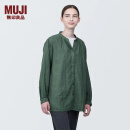 无印良品（MUJI）女式 木棉混双层纱织长袖罩衫女士衬衫衬衣外套  BC2IZC4S 烟熏绿色 M(160/84A)