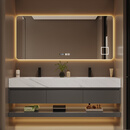 TZNUN德国设计师岩板热弯一体双盆浴室柜组合酒店卫生间定制洗脸洗漱台 智能镜子（可定制） 100cm岩板热弯一体盆（单盆）