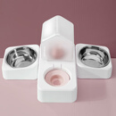 神经猫猫碗陶瓷双碗食盆猫咪喝水碗狗碗保护颈椎自动饮水宠物用品防打翻 【少女粉】不锈钢三碗 防打翻 ，不湿嘴【猫狗通用】