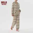 无印良品（MUJI）女式 发热毛毛纱家居连帽开衫 女士睡衣上衣单件家居服秋冬季保暖 棕色条纹 S-M (160/84A)