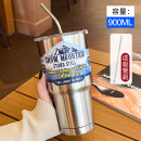 拜杰不锈钢冰霸杯杯子保冰杯大容量水杯咖啡杯900ML【带吸管+吸管刷】