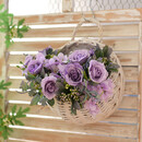 可之源壁挂假花挂墙装饰小清新墙面上挂件仿真塑料花篮客厅墙壁室内干花 花篮+玛利亚玫瑰紫色 大