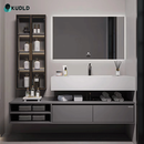 KUDLD德国酒店可丽耐一体盆浴室柜卫生间洗漱台洗手洗脸面盆卫浴柜组合 铁灰色（可丽耐一体盆）宽50cm 140cm（台面90cm）副柜45cm