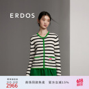 ERDOS 24春夏圆领刺绣海魂条纹小香风宽松多巴胺撞色女开衫羊绒衫 白 165/88A/L