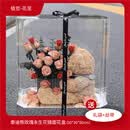 泰迪熊秘境花园镜面花盒玫瑰永生花手捧小熊花束礼盒情人节送女友 卡布奇诺 50*30*60cm 永生玫瑰花