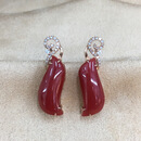 兆浤珊瑚耳钉 18金镶钻石 阿卡珊瑚耳环