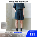 UR2025夏季新款女装休闲复古水洗压褶牛仔短裤UYU850039 蓝色 27