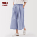 无印良品（MUJI） 女式 凉感轻便七分裤 裤子女款夏季女装裙裤纯棉阔腿裤 BE1VGC5S 萨克森蓝条纹 M (160/66A)
