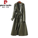 皮尔卡丹（pierre cardin）真皮皮衣女绵羊皮外套海宁2025年新款春秋季气质中长款皮风衣 军绿色 M 建议100-110斤