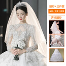 圣华图法式主婚纱新娘2025新款复古重工长袖质感轻大拖尾出门纱 白色齐地款《婚纱加三件套》 XL 体重120斤左右