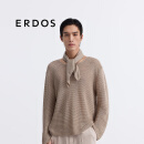 ERDOS 25早春新品精纺羊绒刺绣纯色小方巾男围巾 深沙色 60cmX60cm
