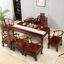 敬义堂 敬义堂红木家具印尼黑酸枝（学名：阔叶黄檀）金狮茶桌椅组合 古典中式雕花功夫茶桌泡茶桌茶艺桌 7件套：1.48米配5金狮椅1茶水柜
