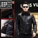 吉普（JEEP）2024新款海宁真皮皮衣男士油蜡头层小牛皮皮夹克短款外套拆卸 黑色-可拆卸内胆+棕色貂毛领 L 建议110-125斤
