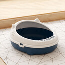 君吻新手养猫套装用品大全全套猫砂盆超大号防外溅半封闭猫砂盆一整套 送铲子+蓝色中号猫砂盆42*36*17*