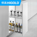 悍高（HIGOLD）铂金超窄调味篮抽拉厨房拉篮橱柜推拉双层阻尼抽屉式收纳 304098p（150柜）右