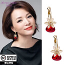 宝曼丹 BORMENDAM花朵水晶耳环女式高级感轻奢小众气质时尚百搭优雅风耳钉耳饰耳坠 花朵水晶红色