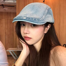 妙奕嘉贝雷帽女帽子新款春秋季前进帽鸭舌帽显脸小复古遮阳防晒帽子女士 复古水洗牛仔前进帽【浅蓝色】 均码