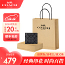 蔻驰（COACH）男士钱包短款礼盒装零钱夹多卡包皮票夹送男朋友父亲老公生日礼物  黑灰F74993+礼袋+顺丰【现货】