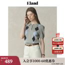 ELAND【100%棉】衣恋针织T恤女polo领贝壳扣菱格纹短袖2025夏新款 中灰色(18)M/Grey L /170