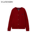 E·LAND KIDS 100%绵羊毛童装24年冬季新品女童立体绞花针织开衫 Burgandy酒红色/29 170cm