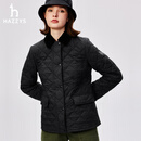 哈吉斯（HAZZYS）女装 春秋款女士菱格简约翻领绗缝棉服女ASSSU0BCU21 黑色BK L (165/88A 40)