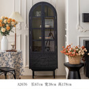 立匠星法式复古实木书柜客厅靠墙带玻璃门展示柜美式黑色拱形浮雕装饰柜 A2676