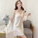 爱慕秋夏女士性感睡衣爱慕秋夏内衣吊带家居服纯欲风睡裙两件套大码睡袍 【白色】 丝绸睡裙两件套 XL码