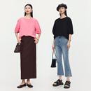 噢姆（AUM）【抗菌空气层】春夏季新款休闲圆领针织空气层泡泡袖T恤上衣女 黑色短袖T恤 M