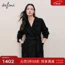 伊芙丽设计感收腰长款双面呢羊绒黑天鹅大衣女2023秋新款毛呢外套 黑色 160/84A/M  112-136斤