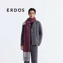 ERDOS 早春纯羊绒起毛条纹围脖商务休闲保暖男围巾 优雅深红 180cmX45cm