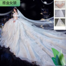 YEAE质感法式主婚纱2023新款一字肩气质新娘风高端蕾丝大拖尾 白色拖尾 XL