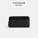 蔻驰（COACH）【专享直降】奥莱男包经典标志风琴褶钱包通勤商务老花 QB/炭黑色/黑色