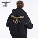 BOY LONDON【黑金隼】秋季男女同款外套短款老鹰logo可拆帽宽松棉服N29006 黑色 XL