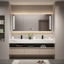 TZNUN德国轻奢风浴室柜岩板无缝拼接陶瓷盆组合卫生间洗手洗脸池洗漱台 奶茶灰+镜柜（鱼肚白台面） 100cm岩板无缝盆（单盆）