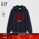 GAP女装2025秋季新款撞色Logo宽松抓绒套头连帽衫卫衣上衣792499 海军蓝 M (165/88A) 亚洲尺码