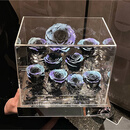 七夕9朵永生花玫瑰镜面花盒情人节送女友亚克力摆件永生花礼物 宇宙蓝 28*21*25cm 永生玫瑰花