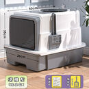 君吻猫砂盆超大号全封闭式猫厕所加高长方形防臭猫砂防外溅幼猫猫屎盆 【除臭款】双门猫砂盆-清雅灰 【套餐A】基础款-赠2